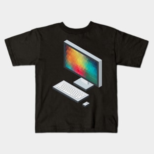 Isometric icon monitor keyboard and mouse Kids T-Shirt